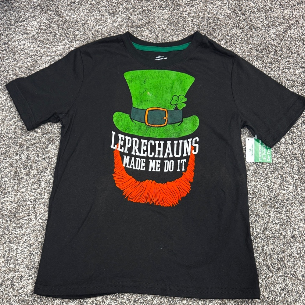 NWT Youth Black St. Patrick's Tee with Green Hat & Orange Beard